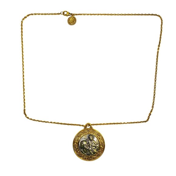 Vatican Library St. Christopher Protect Us Medallion Pendant Necklace 24" Gold - Picture 10 of 11